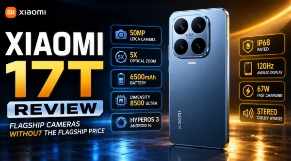 Xiaomi 17T Review featuring Leica 5X periscope camera, 6500mAh battery, and HyperOS 3